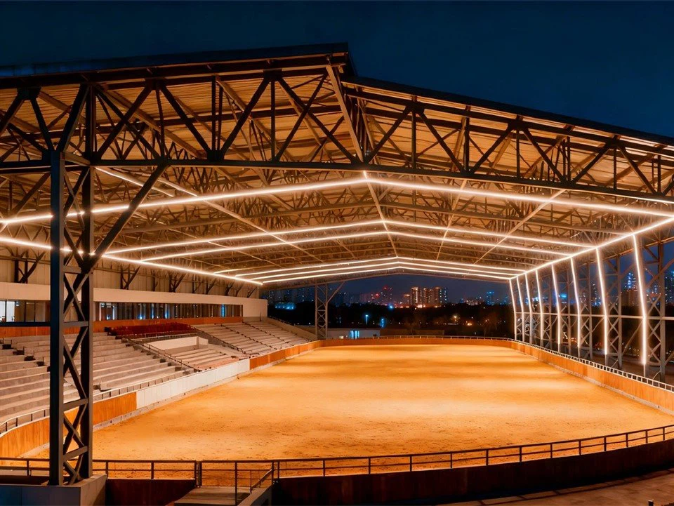 night-view-steel-frame-riding-arena-with-grandstand night-view-steel-frame-riding-arena-with-grandstand